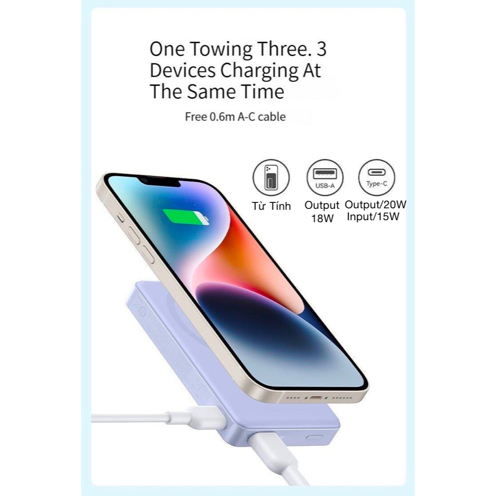 Sạc Dự Phòng Không Dây Từ Tính Anker A1652 A1642 PD 20W 10000mAh,Cho 12/13/14/15 Series,Sạc K Dây 5W/7.5W,Sạc Có Dây 20W