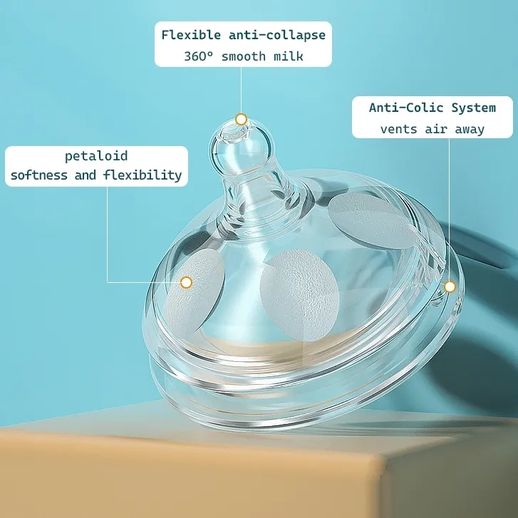 GUGU Núm ty mô phỏng tự nhiên, 7cm Núm vú cổ rộng, 6-12 tháng, dòng chảy lớn