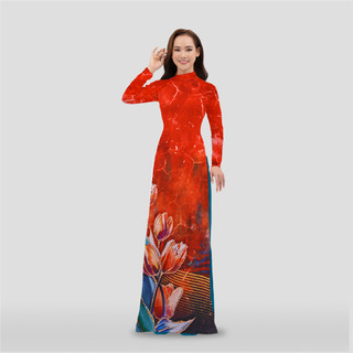 ASB6720-M82-FN7 | Vải Áo Dài Thái Tuấn Kháng Khuẩn + Đính Đá Cao Cấp Màu Đỏ