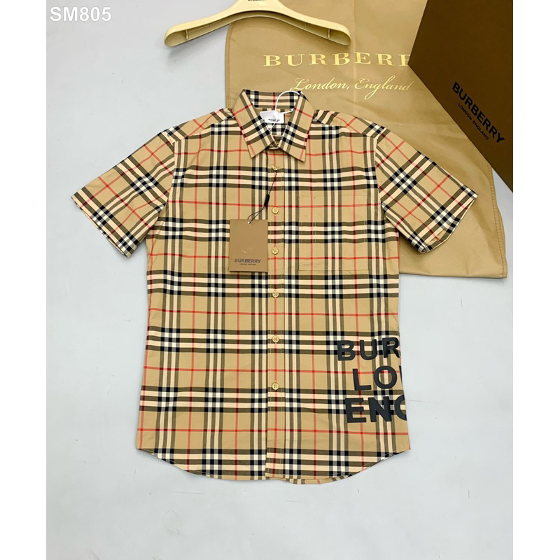 Áo Sơ Mi Nam Burberry Chữ Đen Cạnh Sườn Bản Likeauth Hàng Cao Cấp Chất Vải Thô Mặc Phê Luôn