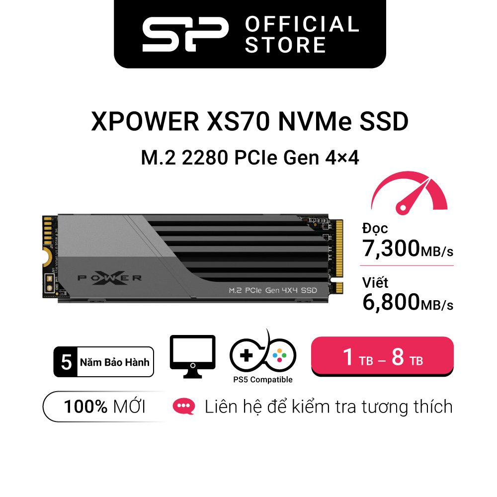 Ổ cứng SSD M2 NVME Silicon Power Tản Nhiệt 1TB 2TB 4TB M.2 2280 PCIe Gen4x4 _XS70 | Bảo Hành 5 Năm