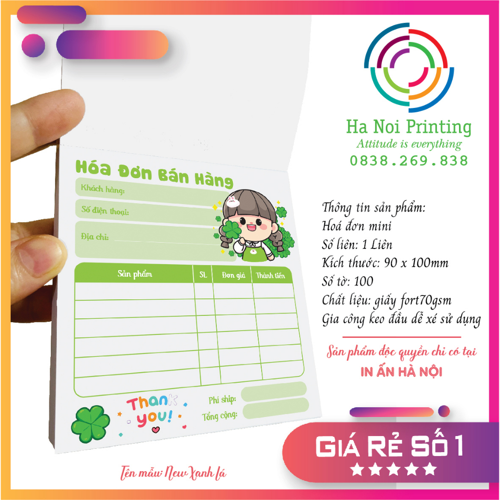 HOÁ ĐƠN MINI Nhiều Màu Sắc Dễ Thương - Size 9x10cm - Giấy Ford 70 - 100 Tờ - MẪU SIÊU HOT