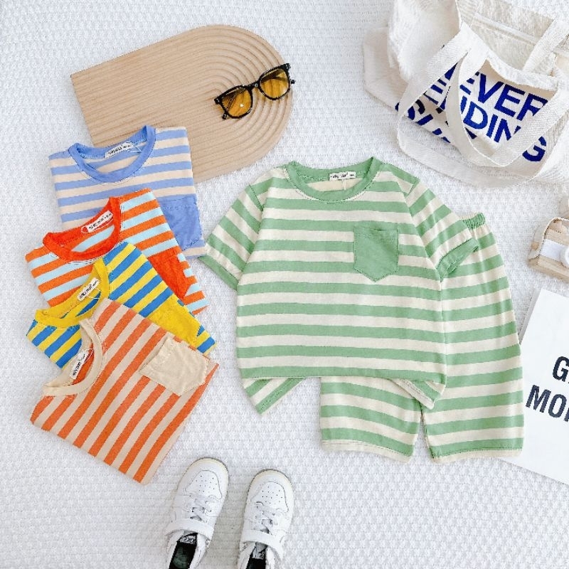 Tay ngắn quần lửng sọc dệt (phối túi) xịn sò size 8-28kg