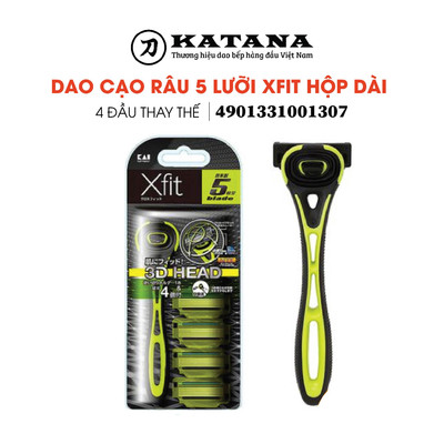 Dao cạo râu cao cấp Nhật Xfit 5 lưỡi màu xanh 4 đầu thay (hộp dài) có gel cạo êm