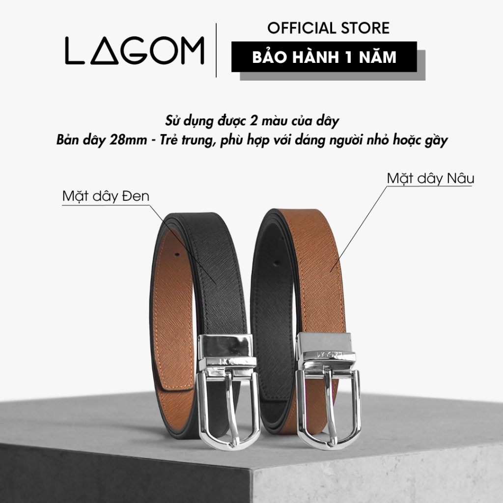 Thắt Lưng Mặt Xoay LAGOM - Đen Nâu - Đầu khóa xoay 30mm