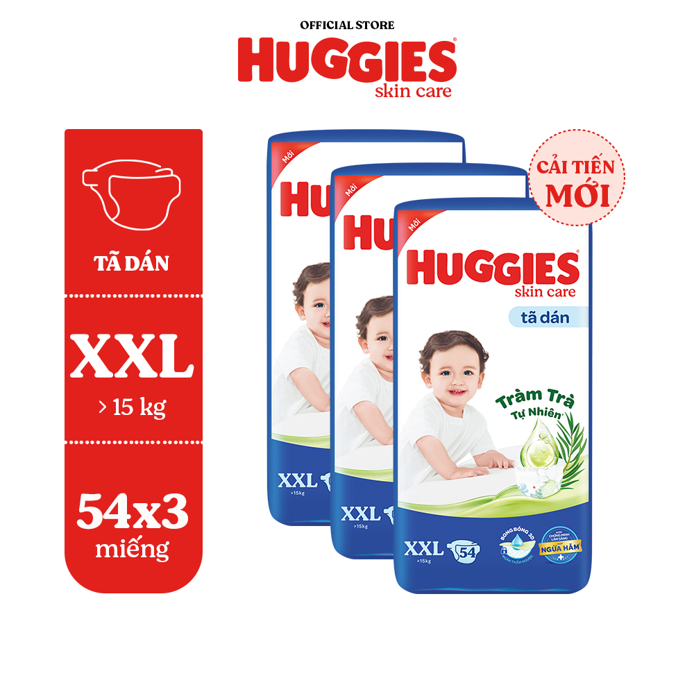 Combo 3 Tã/bỉm dán Huggies Skincare Super Jumbo M76+3/L68/XL60/XXL54