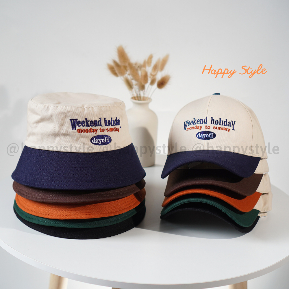 Mũ lưỡi trai và mũ bucket thêu Weekend Holiday đội đôi đội cặp couple nón kết chất vải kaki form unisex nam nữ N138