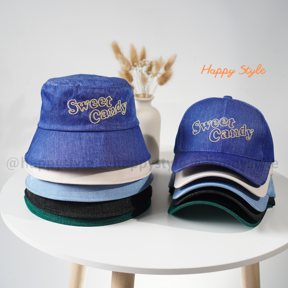 Mũ lưỡi trai và mũ bucket thêu SWEET CANDY đội đôi đội cặp couple nón kết chất vải nhung jean form unisex nam nữ N136