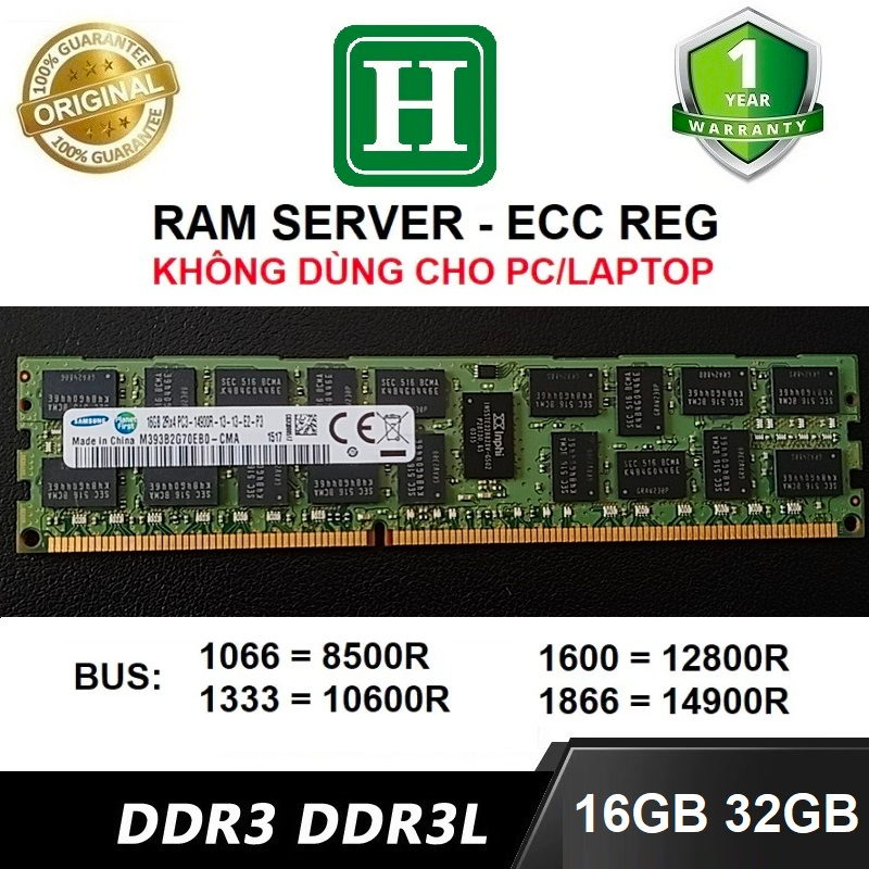 Ram server DDR3 32gb, 16gb ECC REG bus 1866, 1600,... hàng tháo máy chính hãng, bảo hành 12 tháng