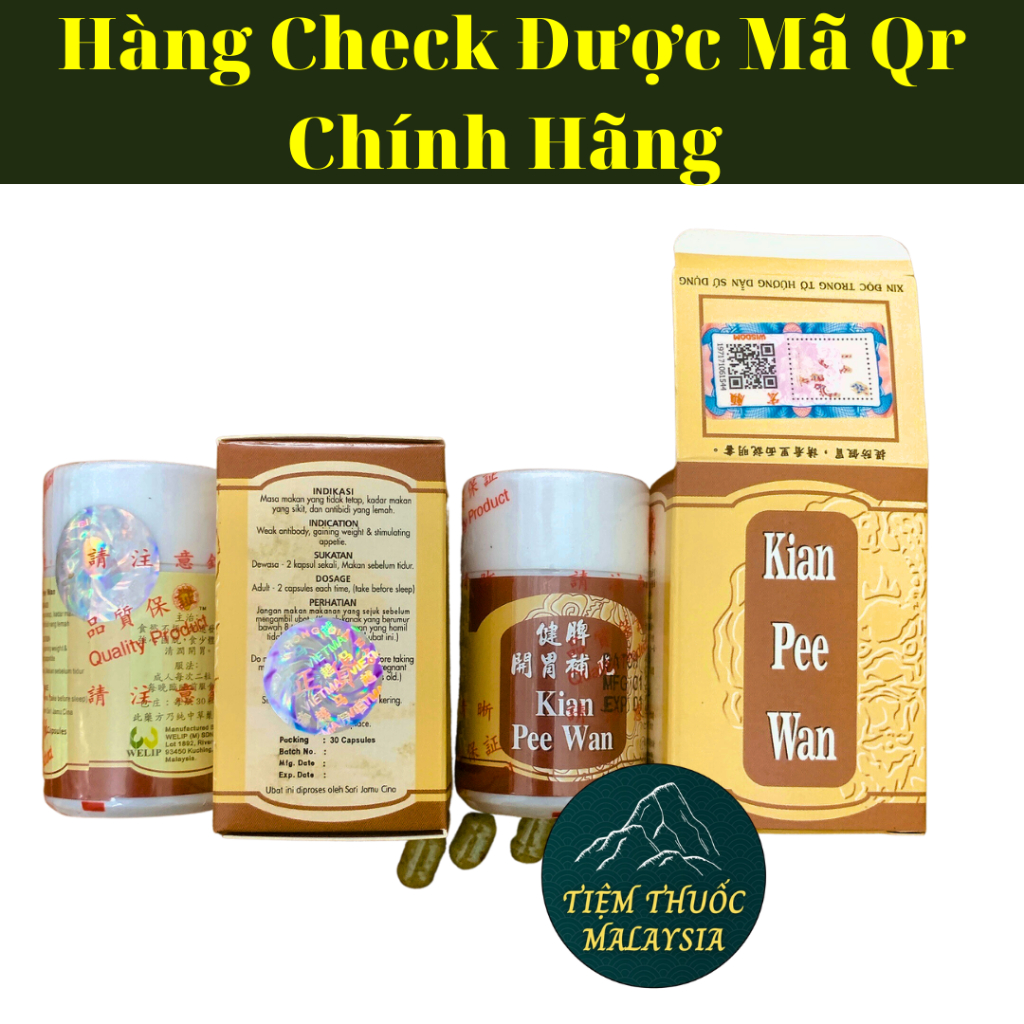 Tăng Cân - Kiện tỳ khai vị - Kian pee wan 30 Viên, check QR