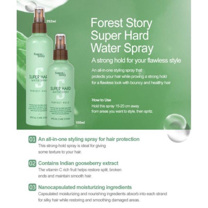 Keo Xịt Tạo Nếp Dưỡng Tóc Thảo Dược Forest Story Super Hard Water Spray không bết dính tóc