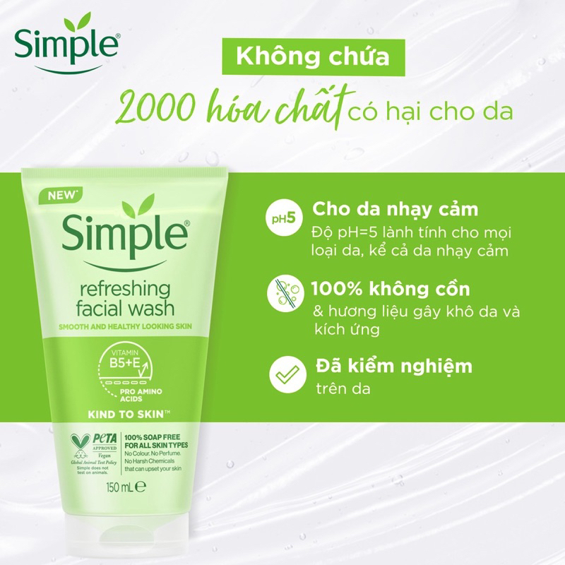 Sữa Rửa Mặt Simple Refreshing Facial Wash 150ml