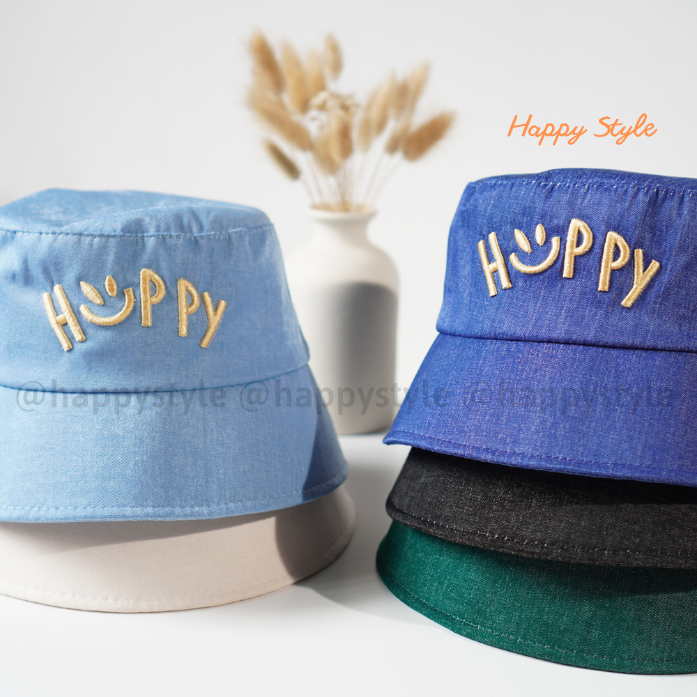 Mũ lưỡi trai và mũ bucket thêu HAPPY đội đôi đội cặp couple nón kết chất vải nhung jean form unisex nam nữ N137