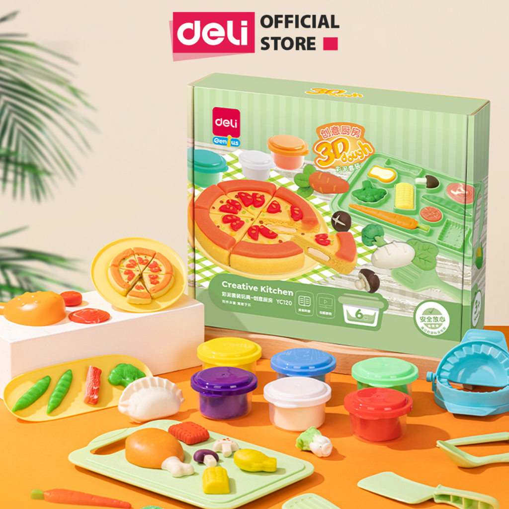 Bộ Đất Nặn Deli Cho Bé - Máy Làm Pizza Tạo Hình Đồ Ăn - Đất Sét Hình Sáng Tạo Đồ Chơi Giáo Dục Trẻ Em