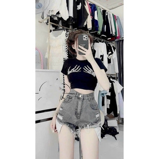 Áo Croptop Cổ Tròn In Hình