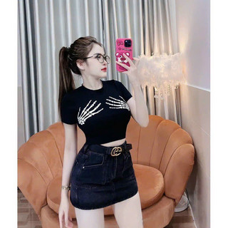 Áo croptop cổ tròn in hình