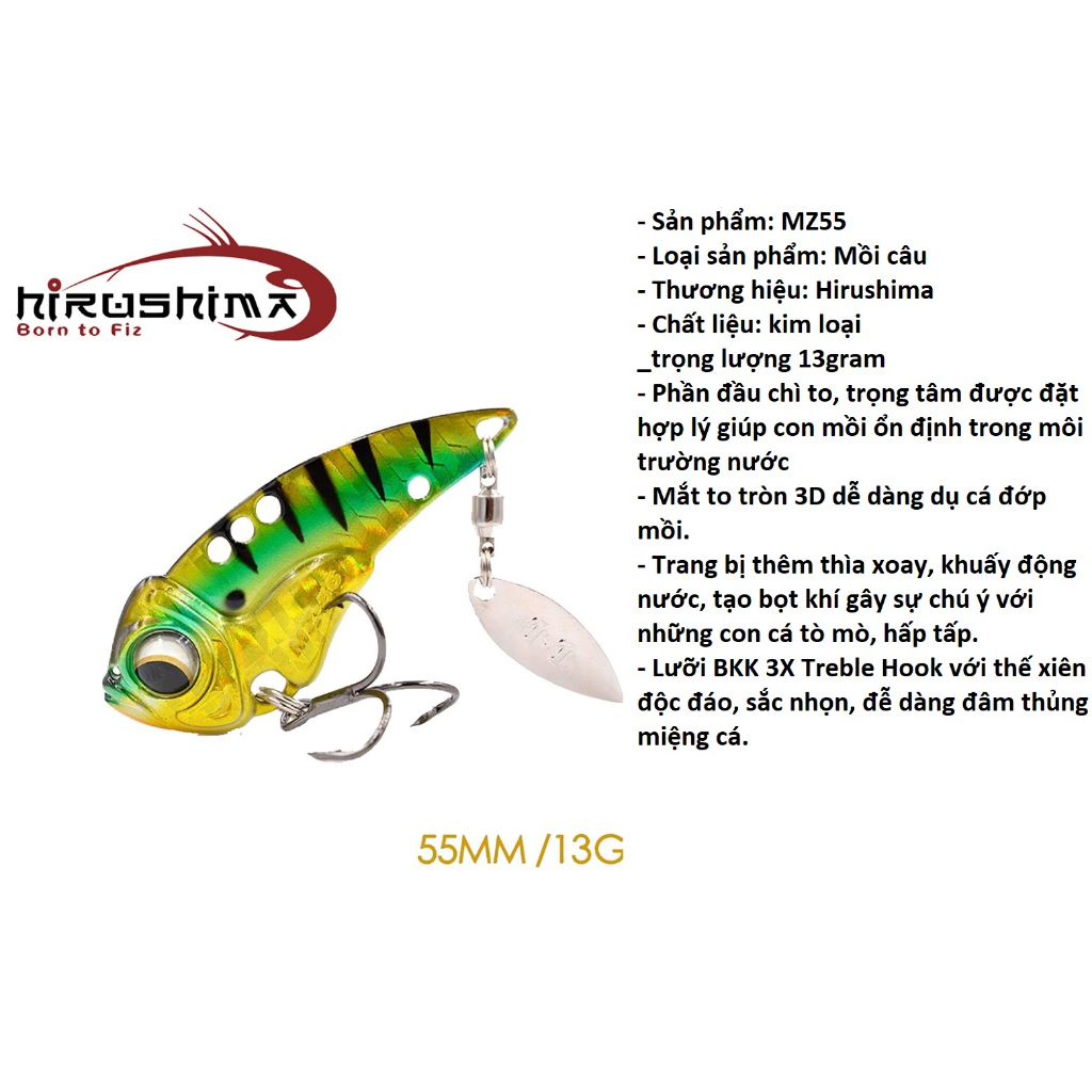 Mồi lure câu cá MZ55 13gram Hirushima Hitalure