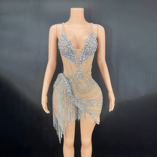 Đầm body dự tiệc đính cườm đá tua rua sexy