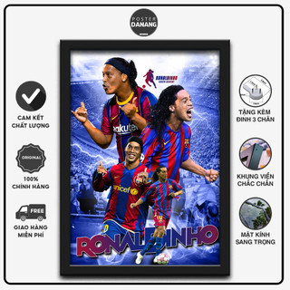 Poster ronaldinho, khung tranh trang trí ronaldinho màu áo barcelona