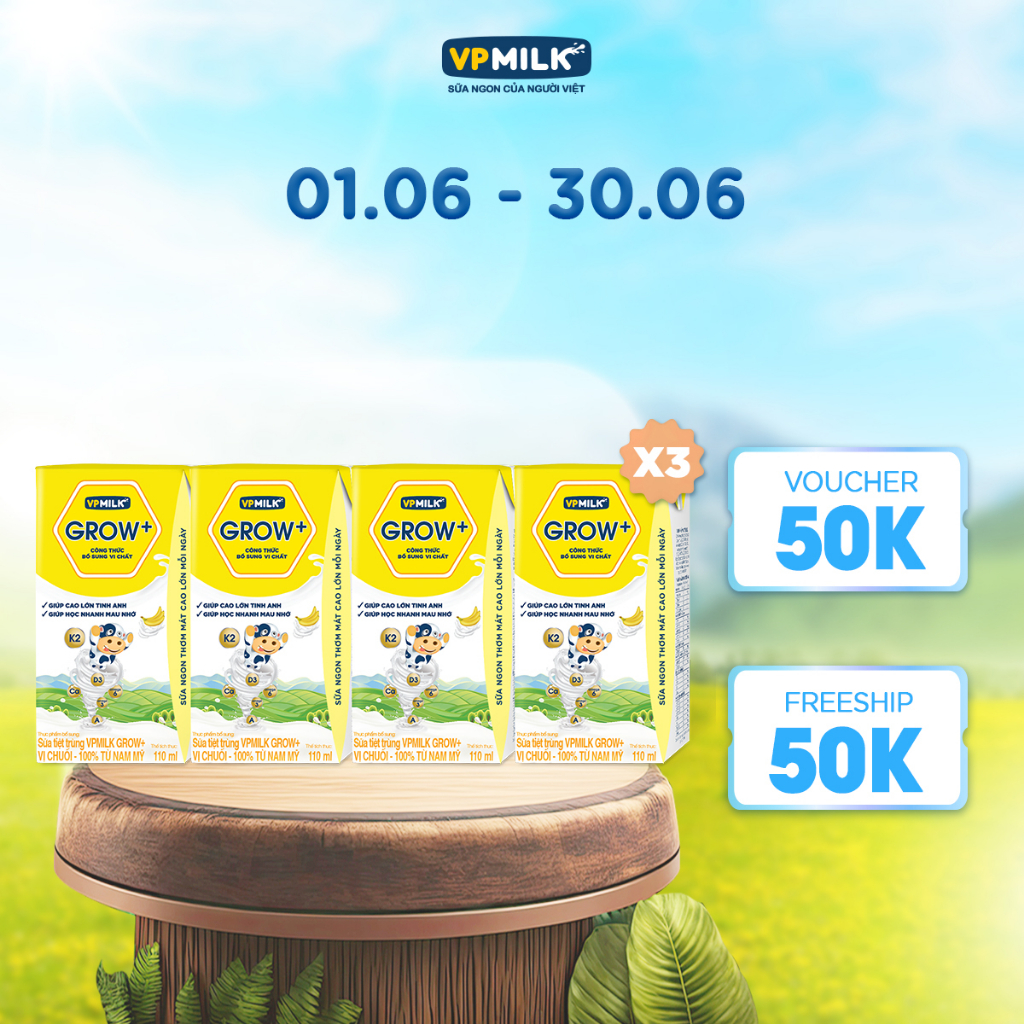Sữa Tiệt Trùng VPMilk Grow+ Vị Chuối