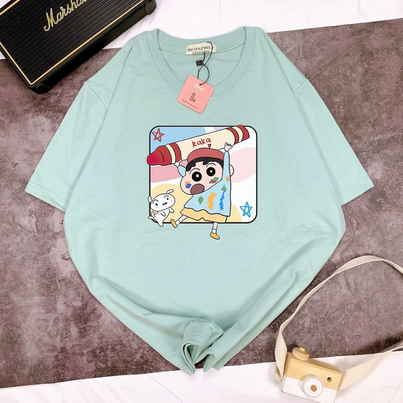 Áo Thun Tay Ngắn UNISEX in Decal SHIN CẬU BÉ BÚT CHÌ COUPLE - Hình chụp thật (Đủ size M-L-XL-XXL)