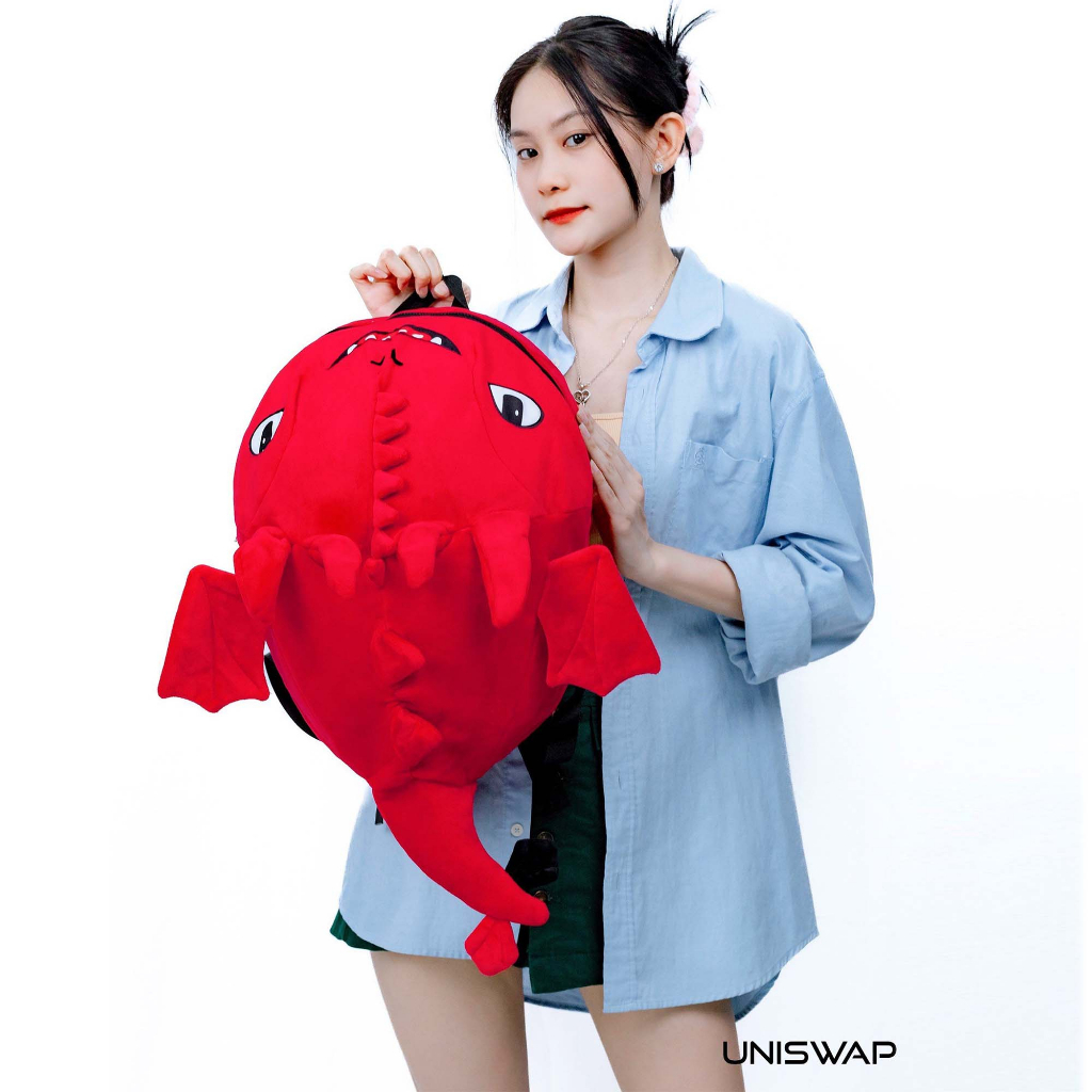 Balo rồng vải nhung mịn màu đỏ cực dễ thương, đựng vừa nón bảo hiểm, đồ dùng, đi học, đi du lịch - HÀNG NHƯ HÌNH