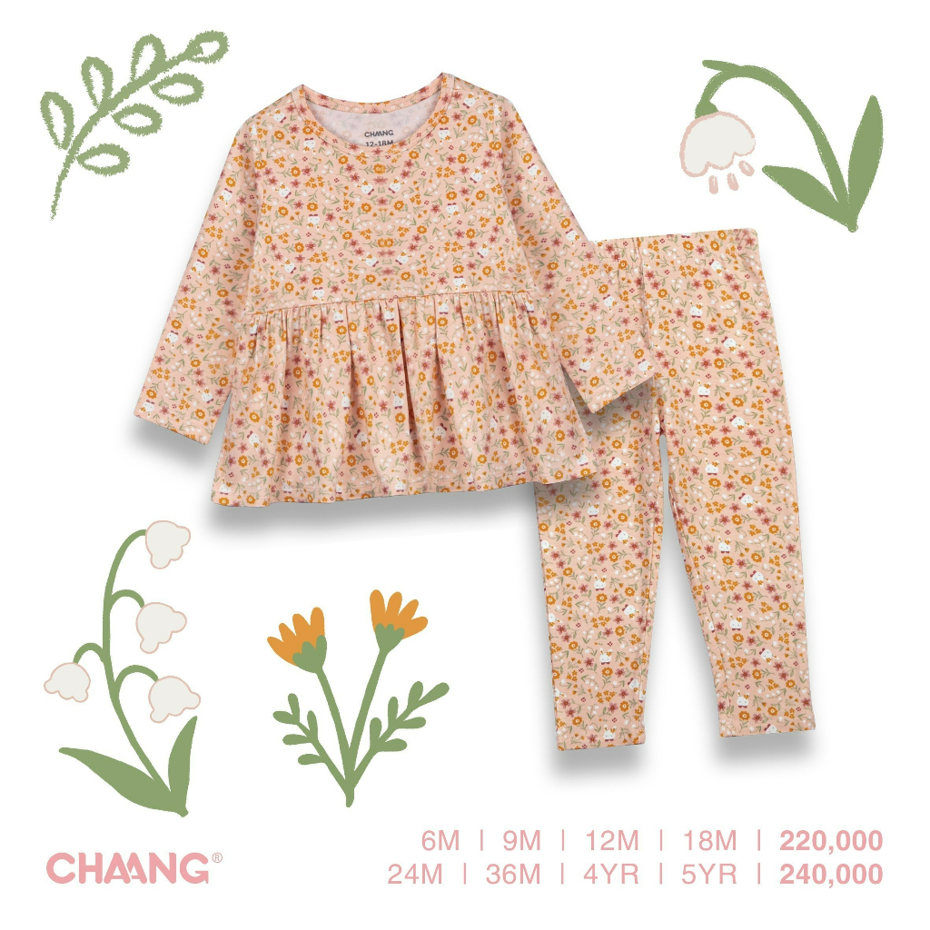 Bộ Dài Tay Babydoll Park Bé Gái CHAANG AW22D10