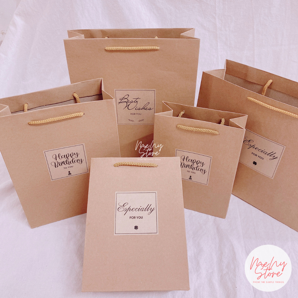 Túi giấy đựng quà tặng Kraft phong cách Vintage có quai xách loại dày nhiều kích cỡ