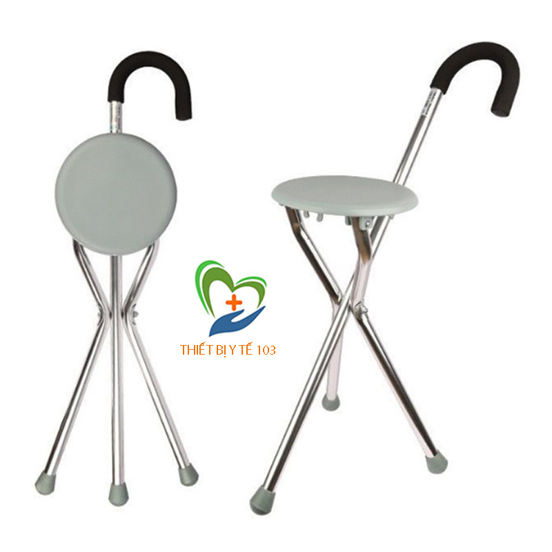 (HÀNG XỊN) Gậy chống trượt có ghế ngồi cho người già, Gậy gấp gọn cho người già - Gậy chống 3 chân inox có ghế ngồi hoạt