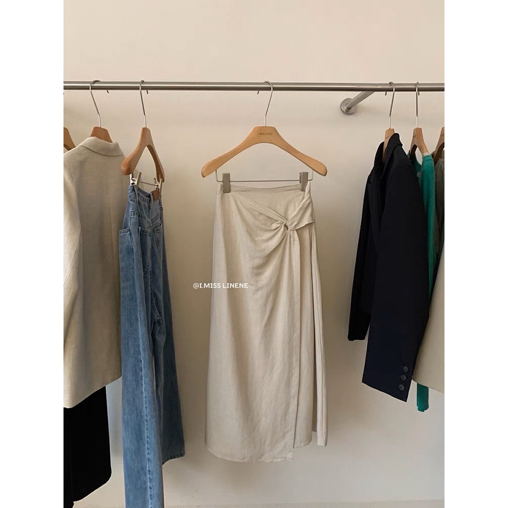 Chân váy xoắn vạt Linen dài 9118 IMISS