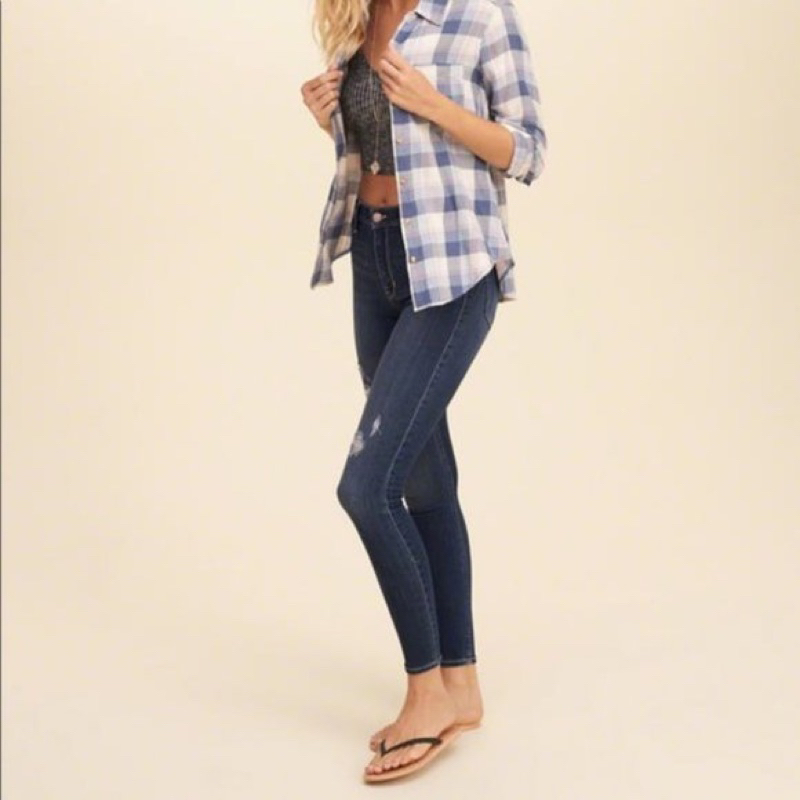 Quần Jeans Bò Lưng Cao Dáng Skinny Wash Rách Gối HOLLISTER Hàng Xuất Xịn Cao Cấp Mịn Siêu Đẹp Dày Dặ