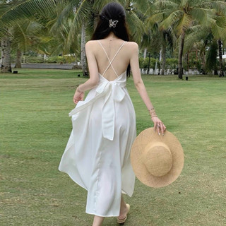 Đầm maxi trắng nơ sau, váy đi biển (kèm hình thật)