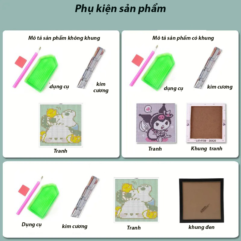 Đính đá tranh , tranh đính đá, đính tranh đá , tranh mini hoạt hình gấu dâu tây đáng yêu có khung nhựa 17x17cm