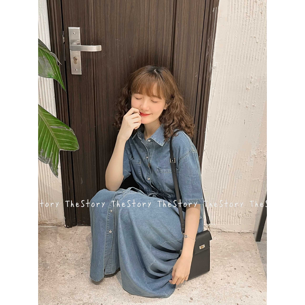 Đầm sơ mi rút dây eo, dáng dài  D1137