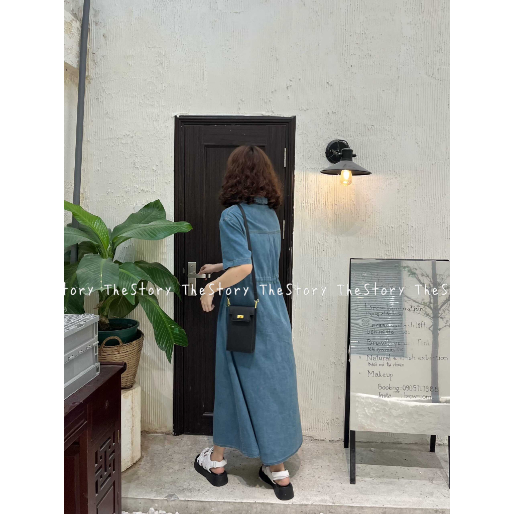 Đầm sơ mi rút dây eo, dáng dài  D1137