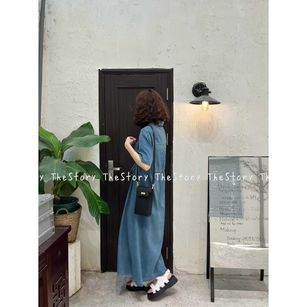 Đầm sơ mi rút dây eo, dáng dài  D1137