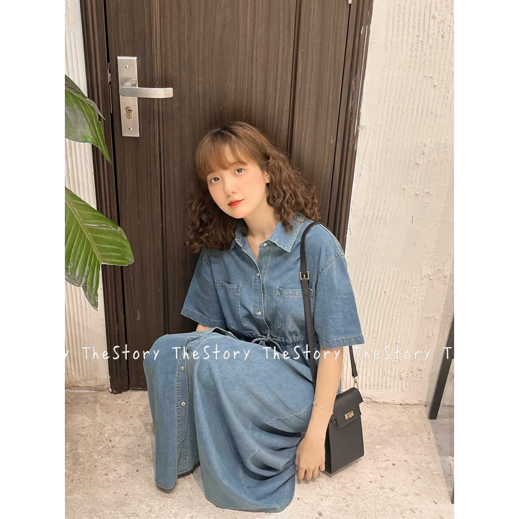 Đầm sơ mi rút dây eo, dáng dài  D1137