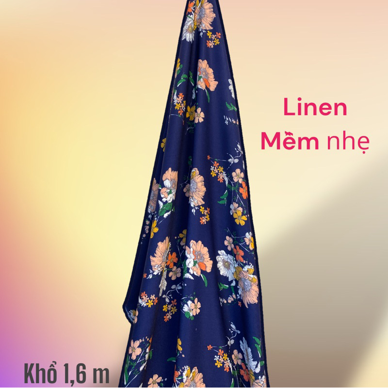 Vải xô linen xước hoa nền xanh may áo kiểu váy đầm MS4201