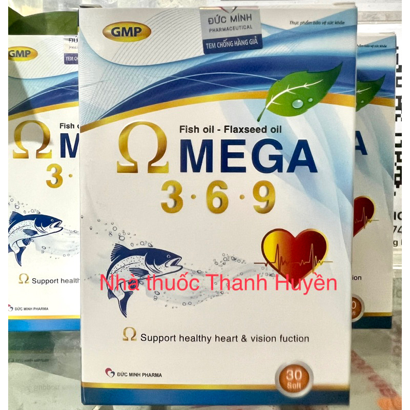 Dầu cá Omega 369 kết hợp vitamin A, E # chính hãng Đức Minh giúp sáng mắt, bổ tim mạch Hộp 3 vỉ (30 viên)