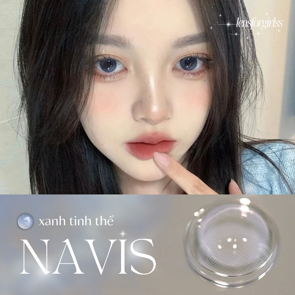 Kính áp tròng Xanh tinh thể bắt sáng có viền NAVIS BLUE - Made in Korea | HSD 3-6 tháng | Lens cận | LENSFORGIRLSS