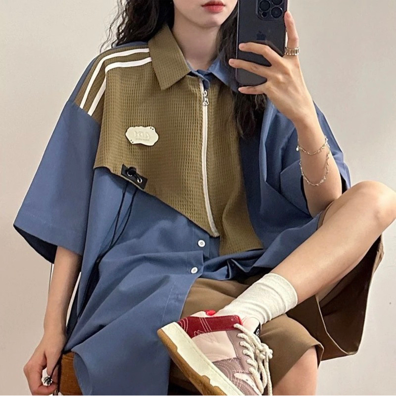 Áo Sơ Mi Dài Tay Kiểu Dáng Unisex Phối Hoạ Tiết Cao Cấp