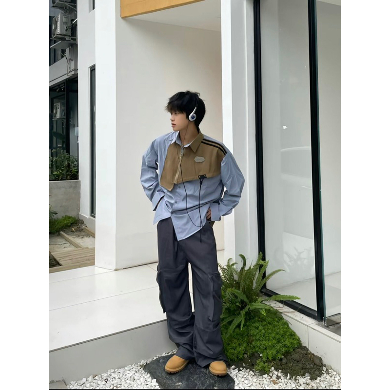 Áo Sơ Mi Dài Tay Kiểu Dáng Unisex Phối Hoạ Tiết Cao Cấp