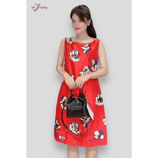 [ Chính hãng] Đầm nữ suôn cổ hột vịt, túi 2l, vải Tafta sang trọng - DE THUONG