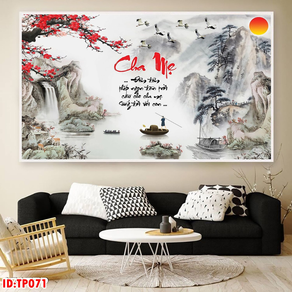 Tranh Treo Tường Thư Pháp - Tranh Tráng Gương Cao Cấp - Trang Trí Phòng Khách - Quà Tặng Tân Giá - Giá Tại Xưởng