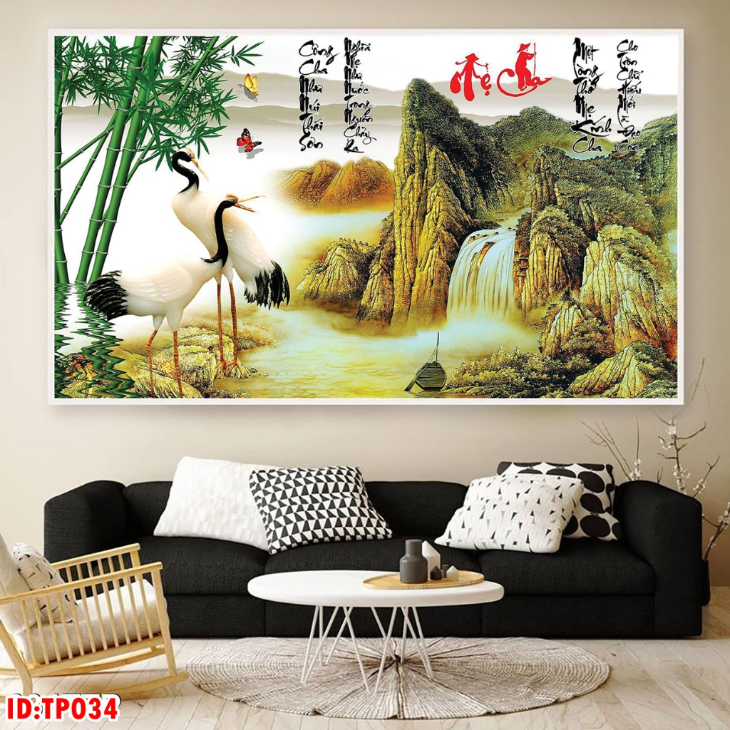 Tranh Treo Tường Thư Pháp - Tranh Tráng Gương Cao Cấp - Trang Trí Phòng Khách - Quà Tặng Tân Giá - Giá Tại Xưởng