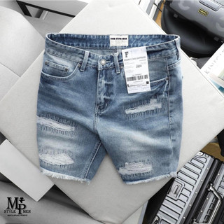 (HÀNG CAO CẤP)-Quần short jean màu xanh thêu rách xướt form vừa vẹn thoải mái 003