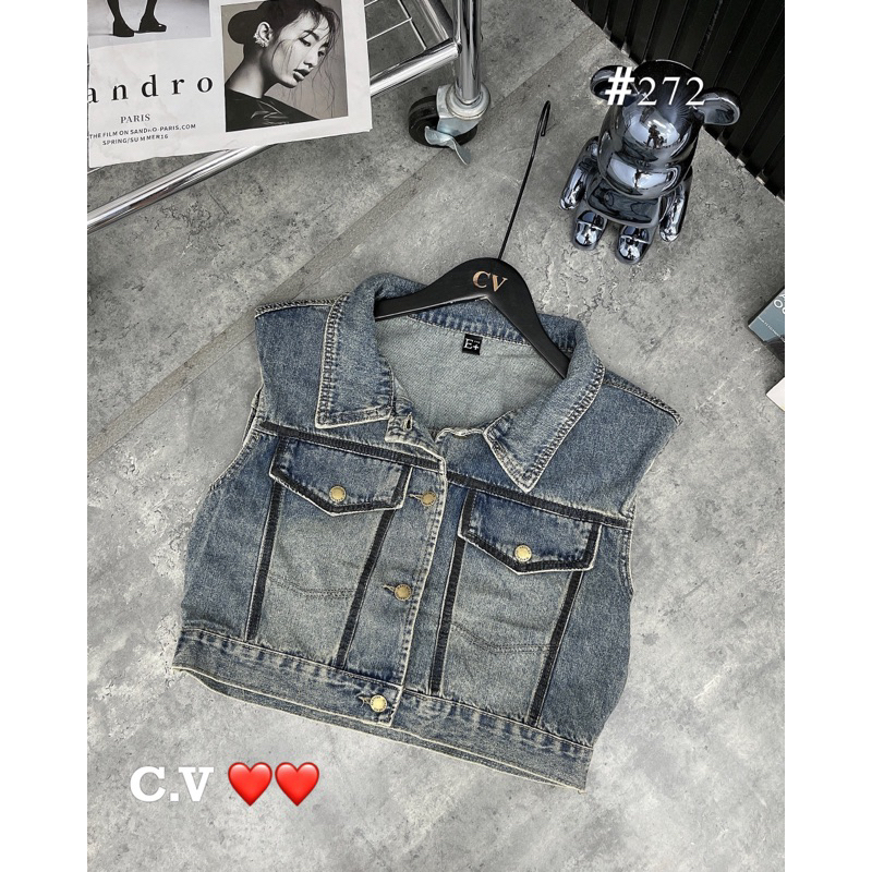 Áo Khoác Gile Bò Túi Khuy Vàng QC L1