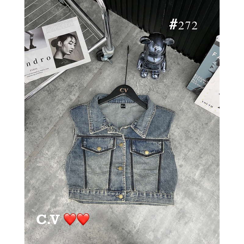 Áo Khoác Gile Bò Túi Khuy Vàng QC L1