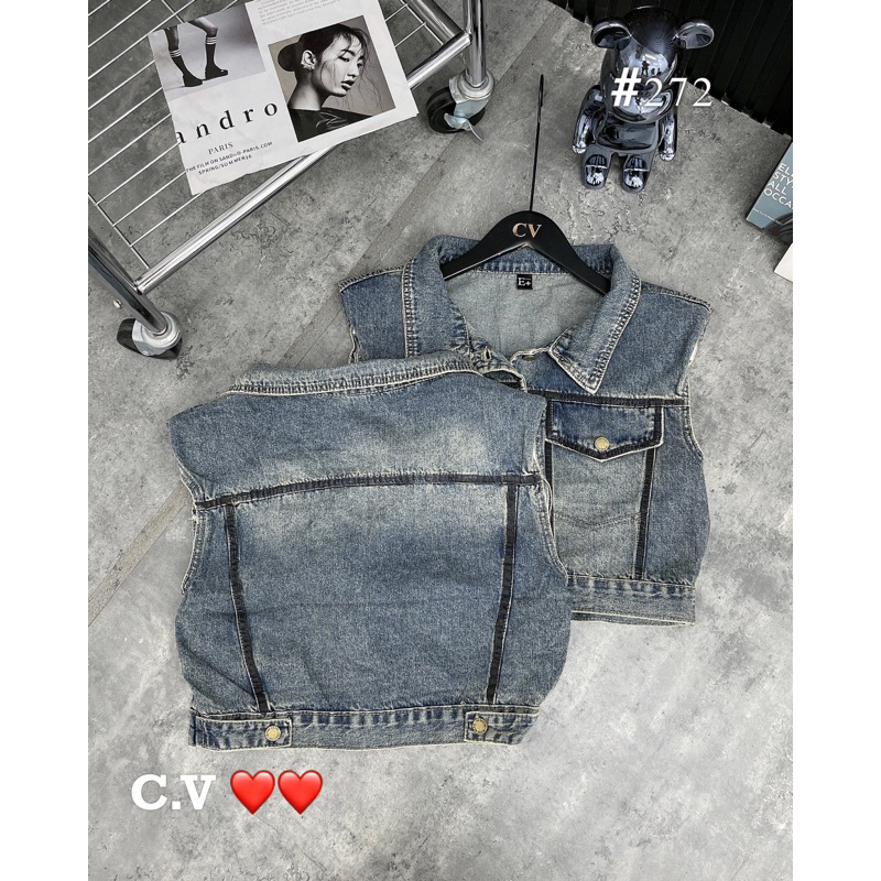 Áo Khoác Gile Bò Túi Khuy Vàng QC L1