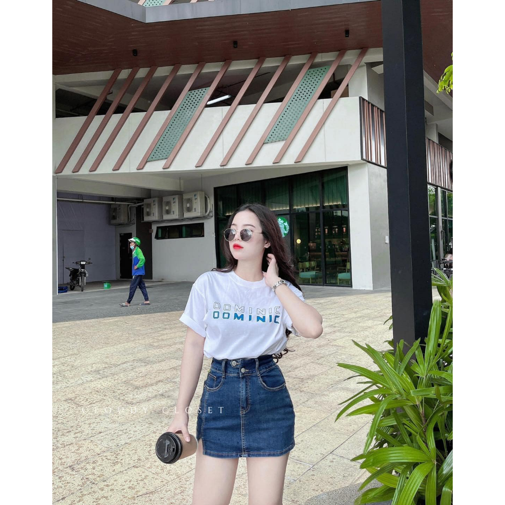 Set Chân Váy Bò Denim Có Lót Trong Và Áo Phông Trắng Lisa Boutique Tôn Dáng Xinh Xắn Chất Jean Dày Dặn Dễ Phối Đồ CV98